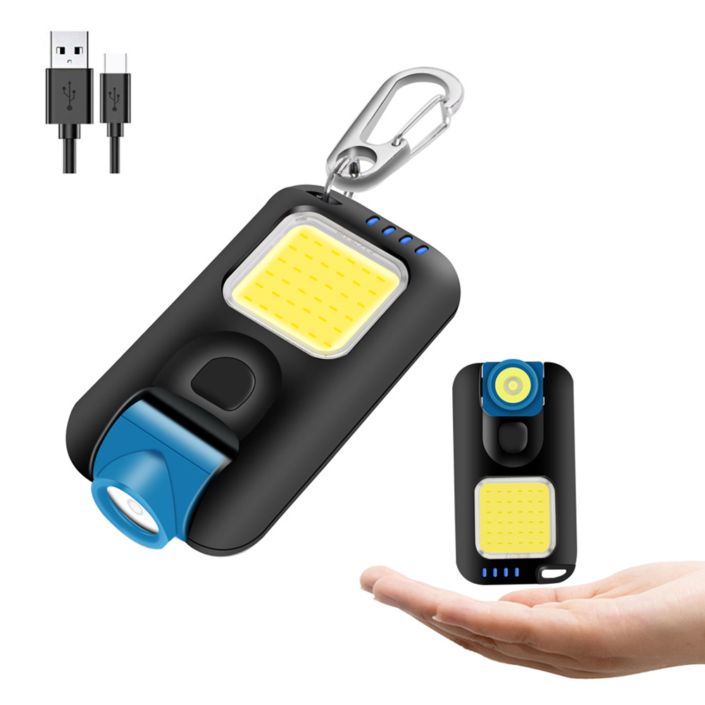 Mini Led Keychain Flashlight Multi-fuctional Usb Rechargeable Cob Work Lights Outdoor Emergency Camping Light