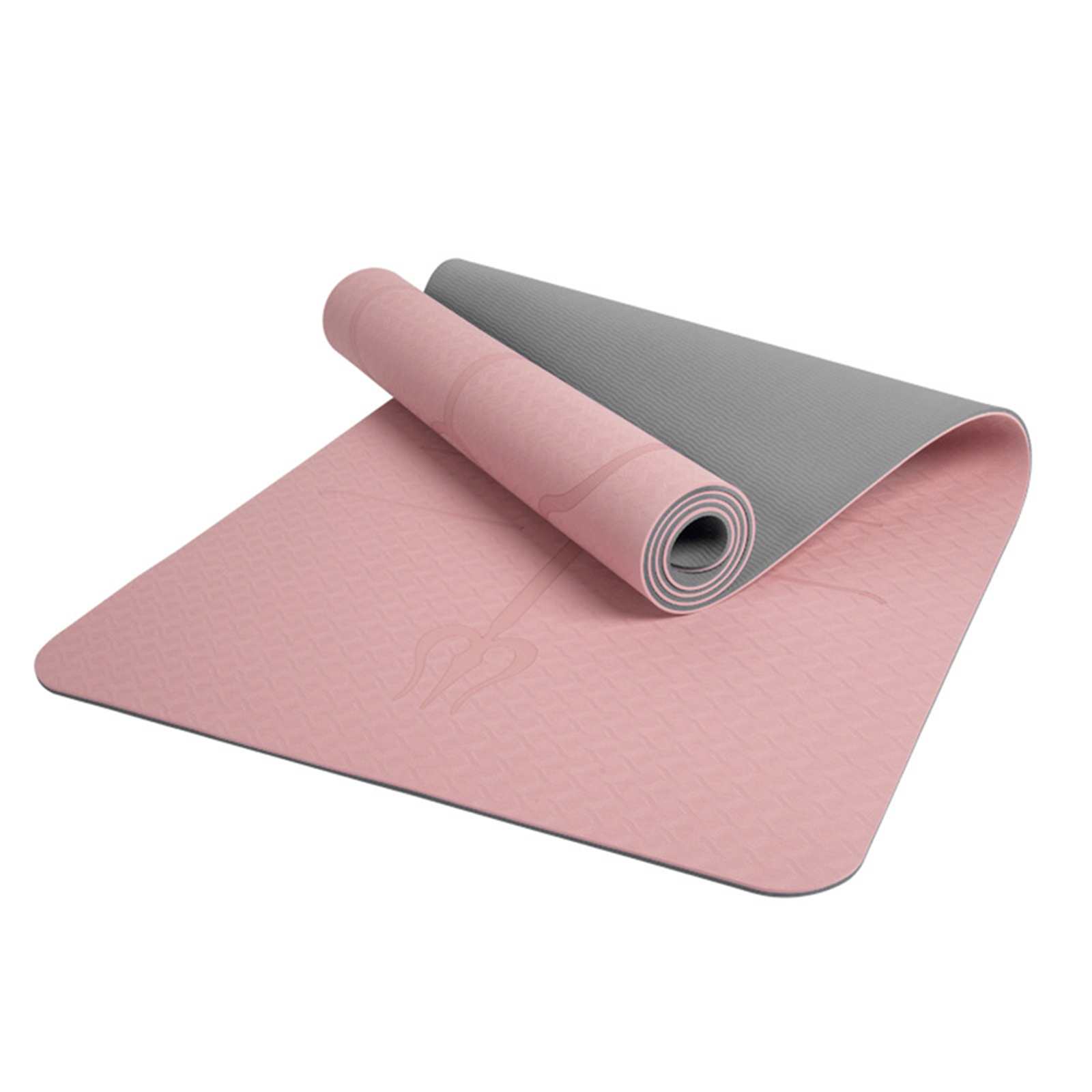 Non-Slip Yoga Mat With Alignment Marks Width 80cm TPE Exercise Fitness Mat For Home Workout Outdoors Travel Pink + Gray 183 x 80 x 0.6cm