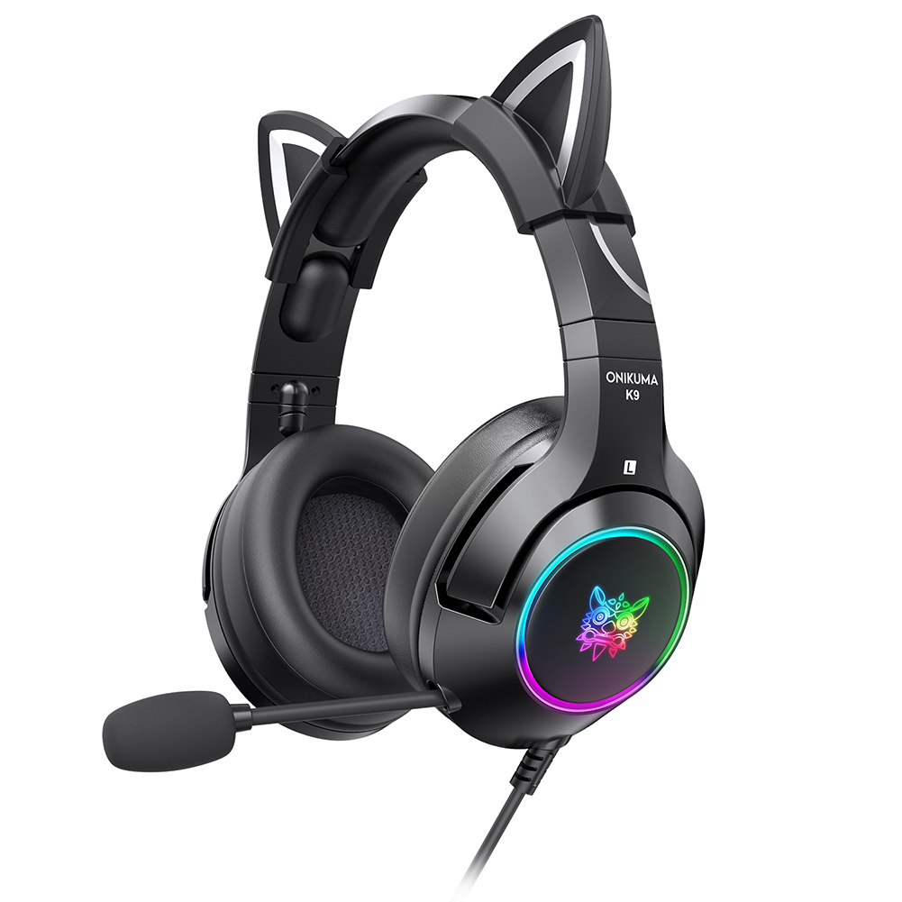Onikuma K9 Gaming Headset RGB Cat Ear Led Light Head-mounted Wired Headphones with Retractable Rotating Microphone