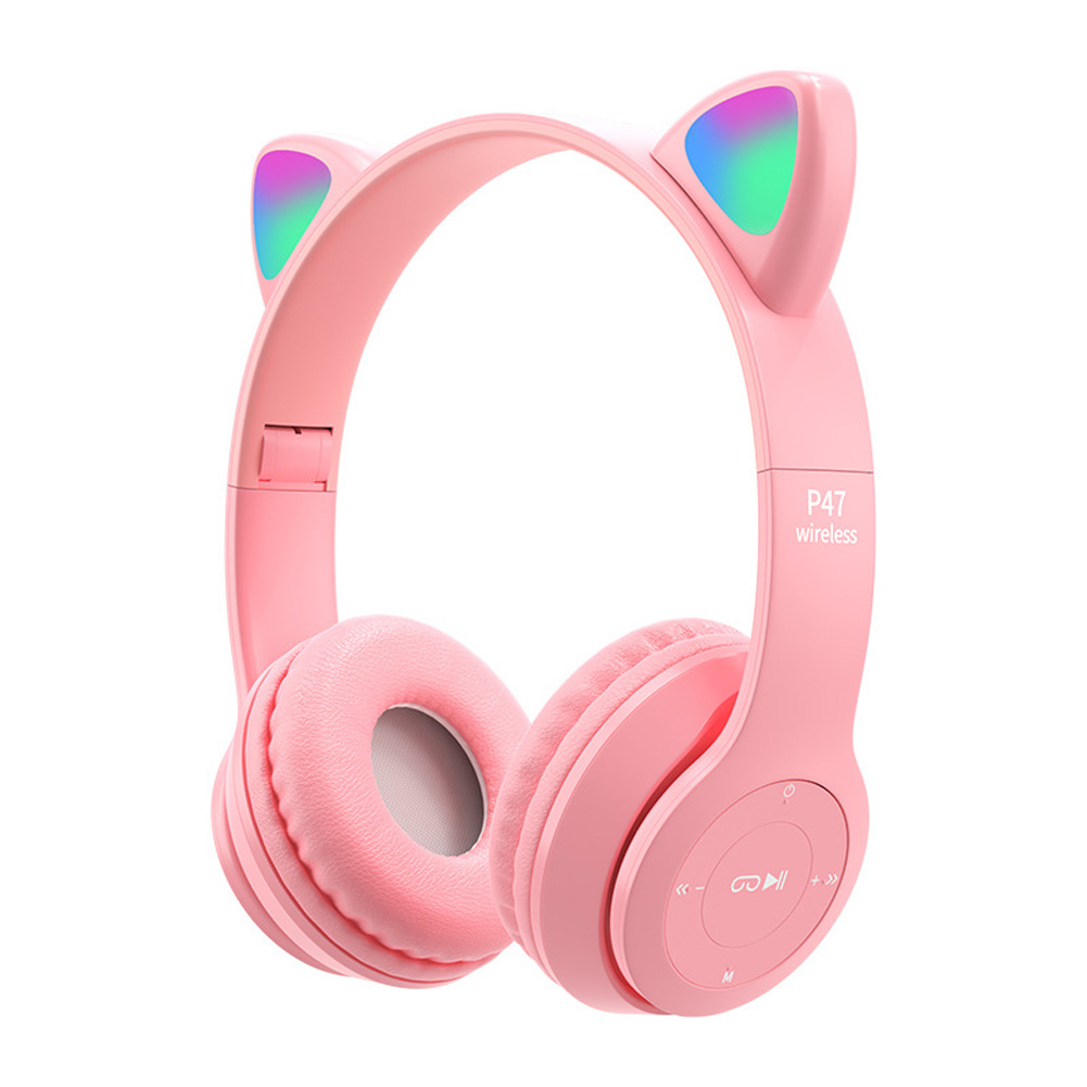 P47m Cute Cat Ears Luminous Head-mounted Headphones Wireless Bluetooth Game Headset
