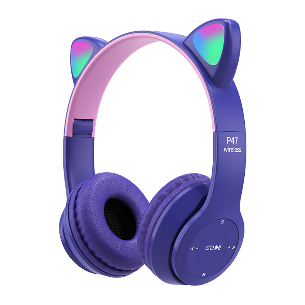 P47m Cute Cat Ears Luminous Head-mounted Headphones Wireless Bluetooth Game Headset