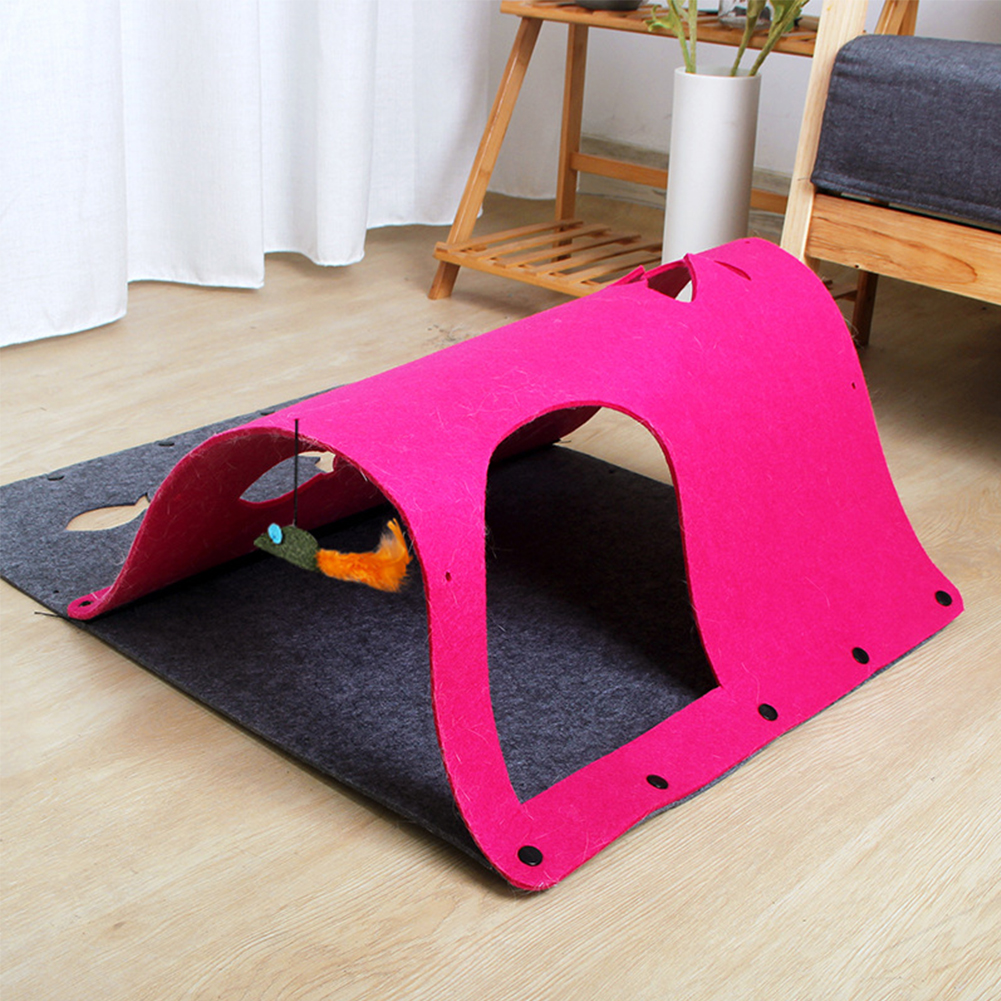 Pet Cat Diy Felt Tunnel With Mint Toy Pendant Multifunctional Kitten Nest Interactive Toy Cat Accessories rose Red 44 x 60cm