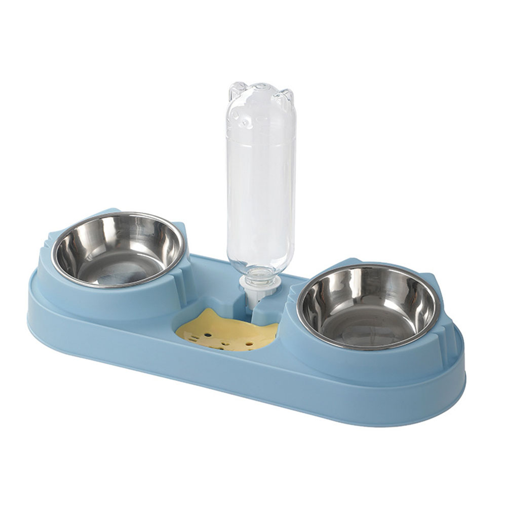 Pet Cat Double Bowls Anti-overturning Neck Protection Dog Automatic Food Bowl Water Dispenser Container