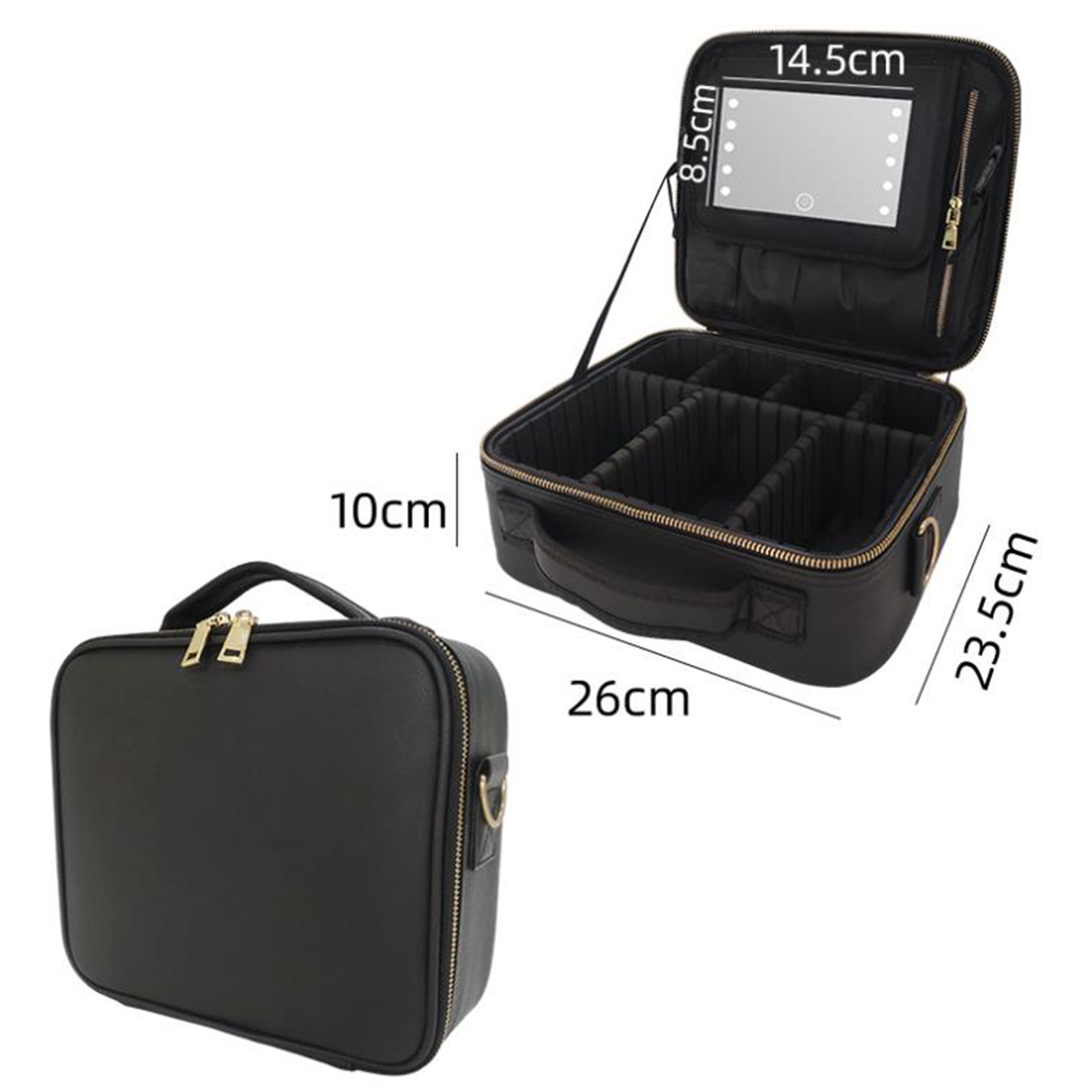 Portable Makeup Bag with Led Lights Mirror Make Up Case Organizer with Adjustable Dividers
