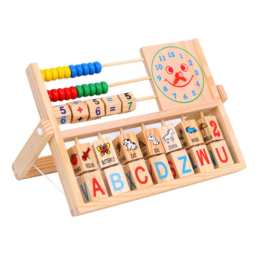 Preschool Math Learning Toy Wooden Frame Abacus With Multi-Color Beads Number Alphabet Counting Clock Learning Toys Gift For Toddlers