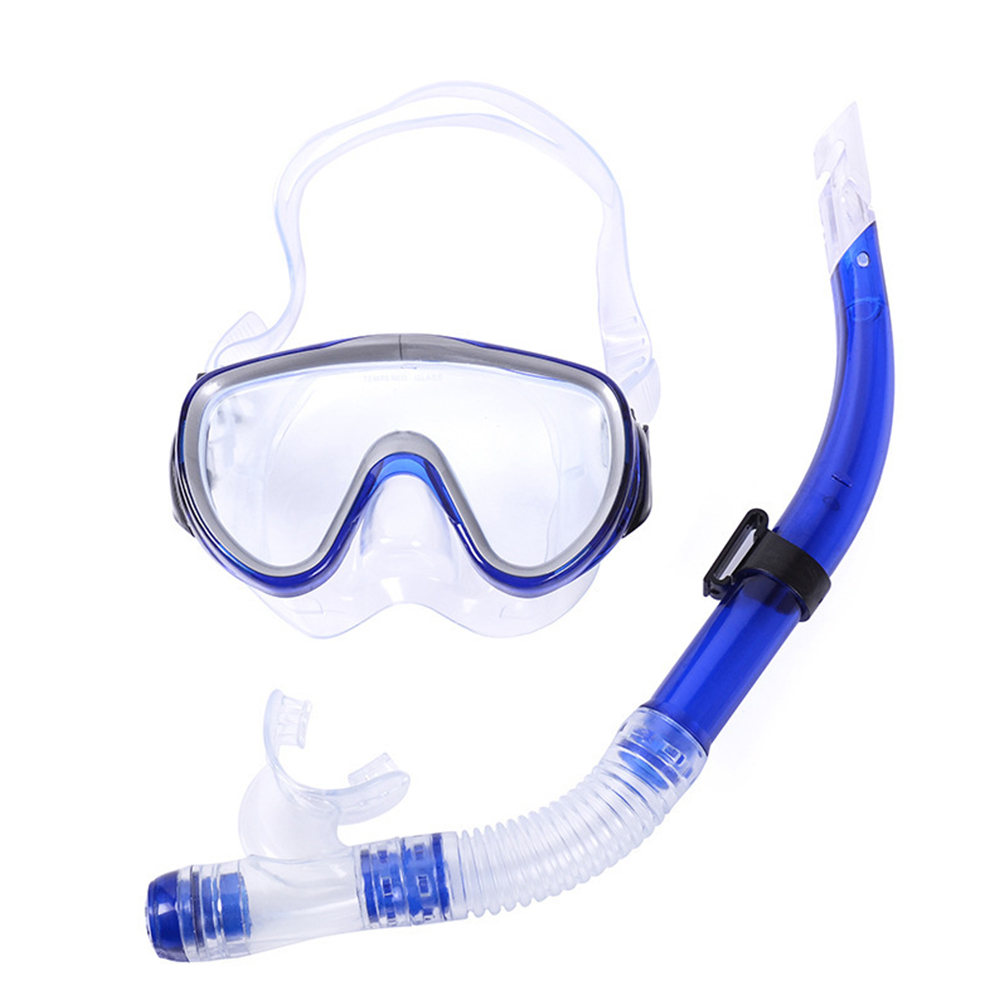 Professional Diving Mask Snorkels Set Waterproof Goggles Glasses Easy Breath Tube Set Blue