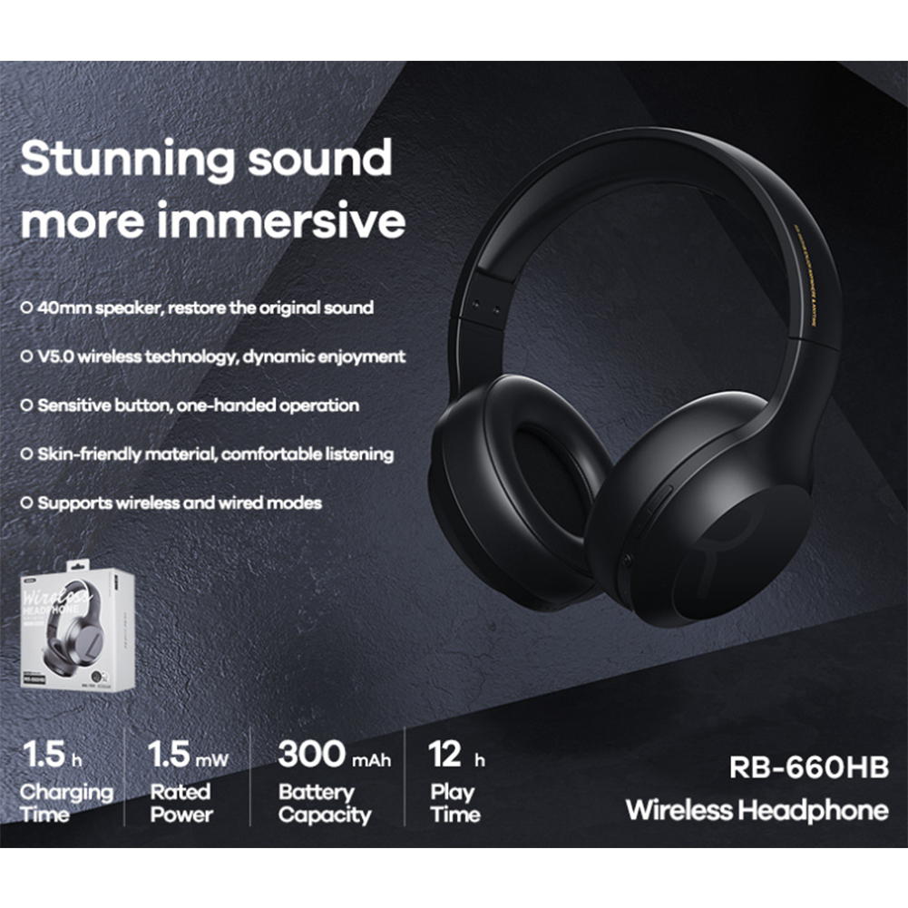 REMAX Rb-660hb Wireless Bluetooth Headphones Subwoofer Noise Reduction Head-Mounted Sports Game