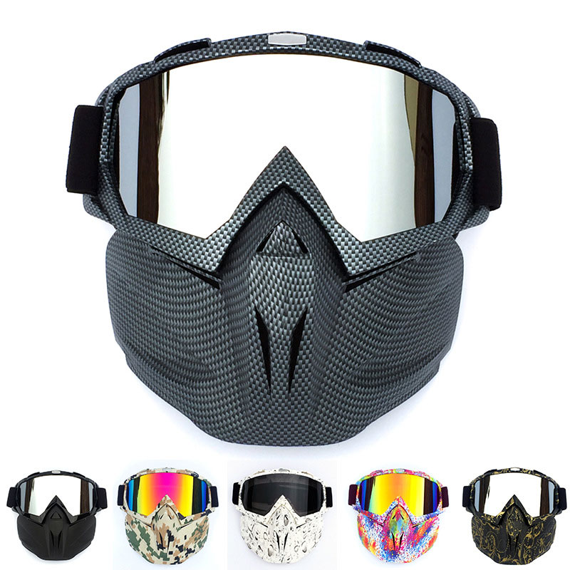 Retro Motorcycle Goggles Helmet Riding Glasses with Face Cover Outdoor Motocross Racing Ski Protector