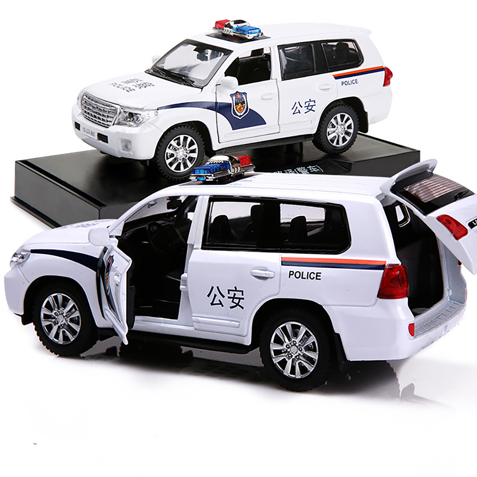 Simulation Alloy Police Car With Light Sound Openable Door Diecast Pull Back Vehicle Model With Base Birthday Xmas Gifts For Kids