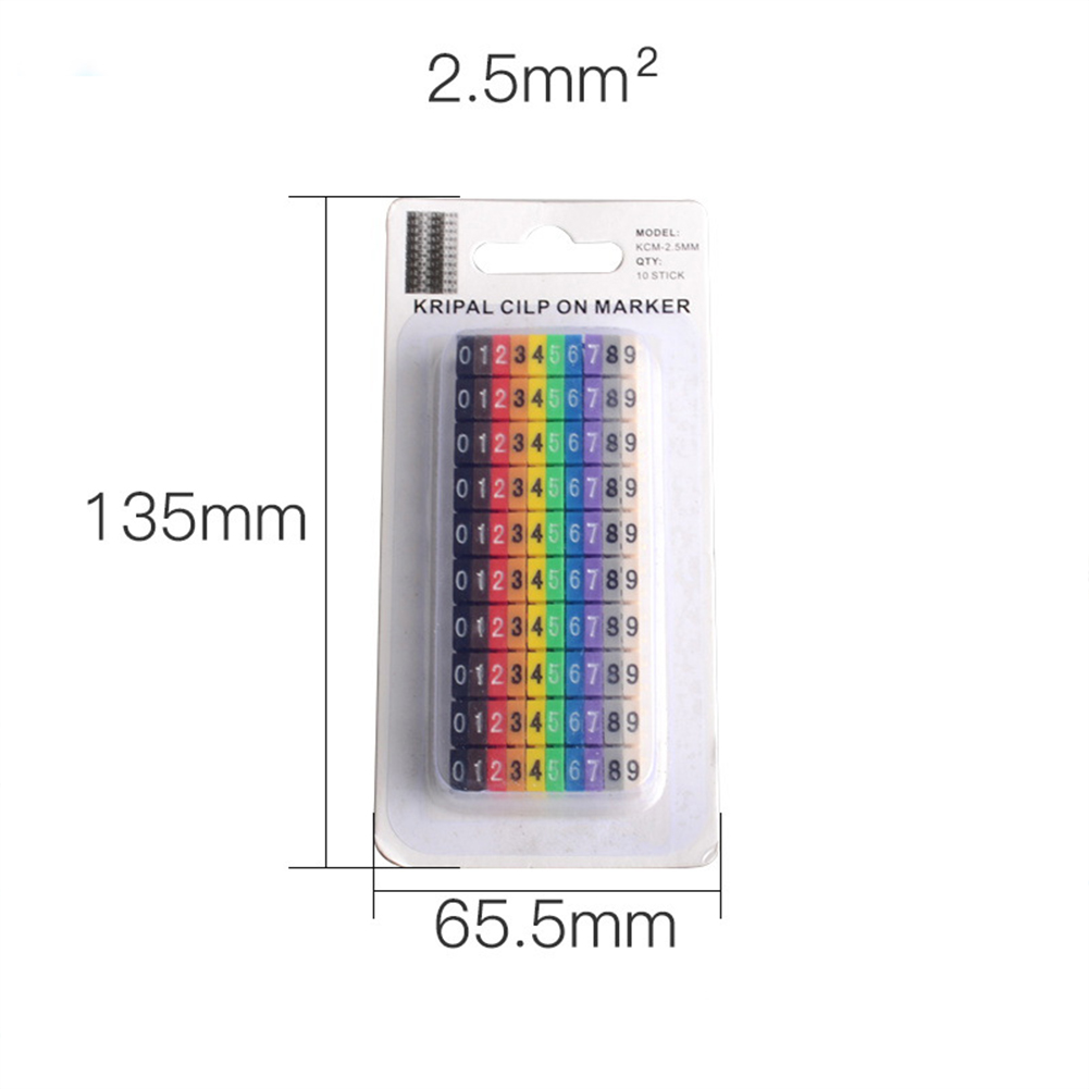 Snap-on Type Colorful Cable  Markers 0-9 Digital Line Marking Tube Color-coded Number Tag Label for Wire 6mm²