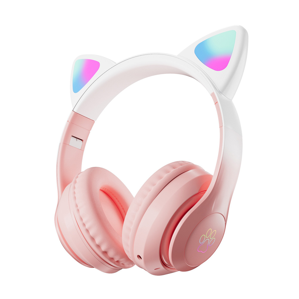 Wireless Bluetooth Headphone Cute Cat Ear Gradient Color Luminous Head-mounted Gaming Headset