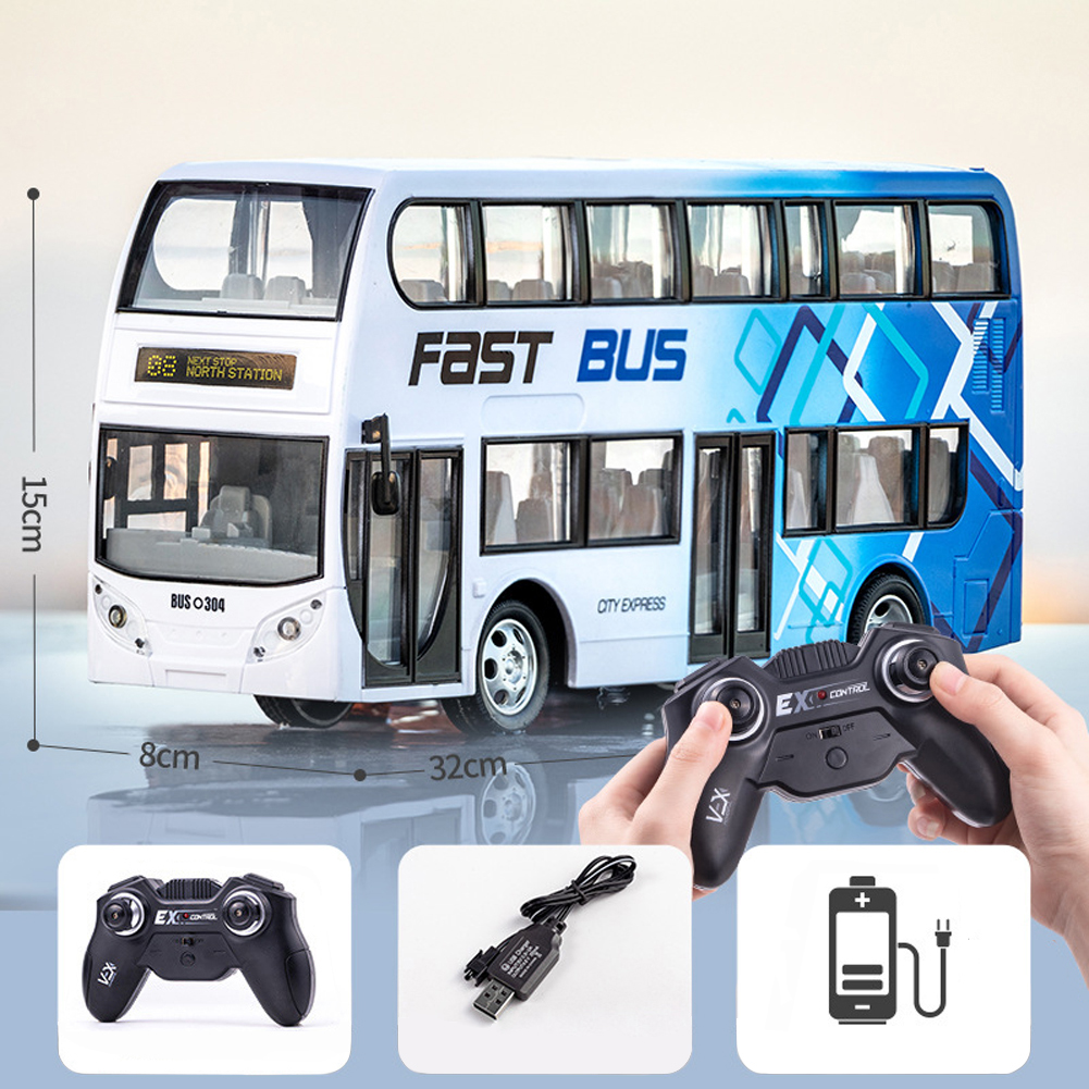 Wireless Remote Control Bus with Light Simulation Electric Large Double-decker Bus