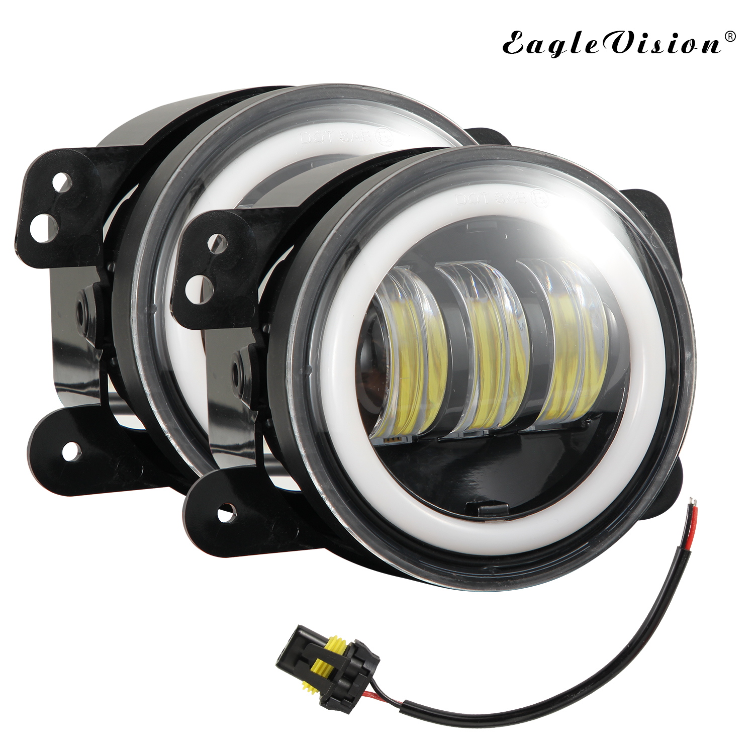 1 Pair 4Inch Round Led Fog Lights 30W 6000K White Halo Ring DRL Off Road Fog Lamps For Jeep Wrangler