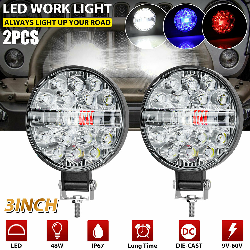 1 Pair Of Aluminum Alloy Car Led  Work  Light Mini Round 22 Lights Off-road Motorcycle Engineering Spotlights 3-color Fog Lamp