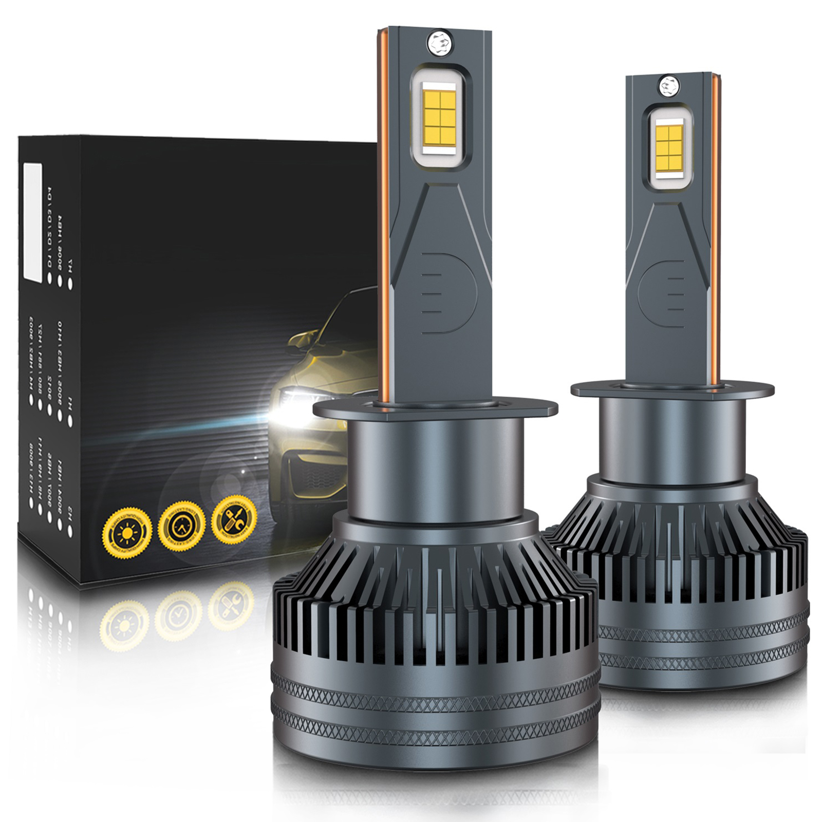 1 Pair Car LED Headlight Bulbs H1 9005 H7 H4 High-Power Liquid-Cooled Copper Tube Lamp 6000k White Light