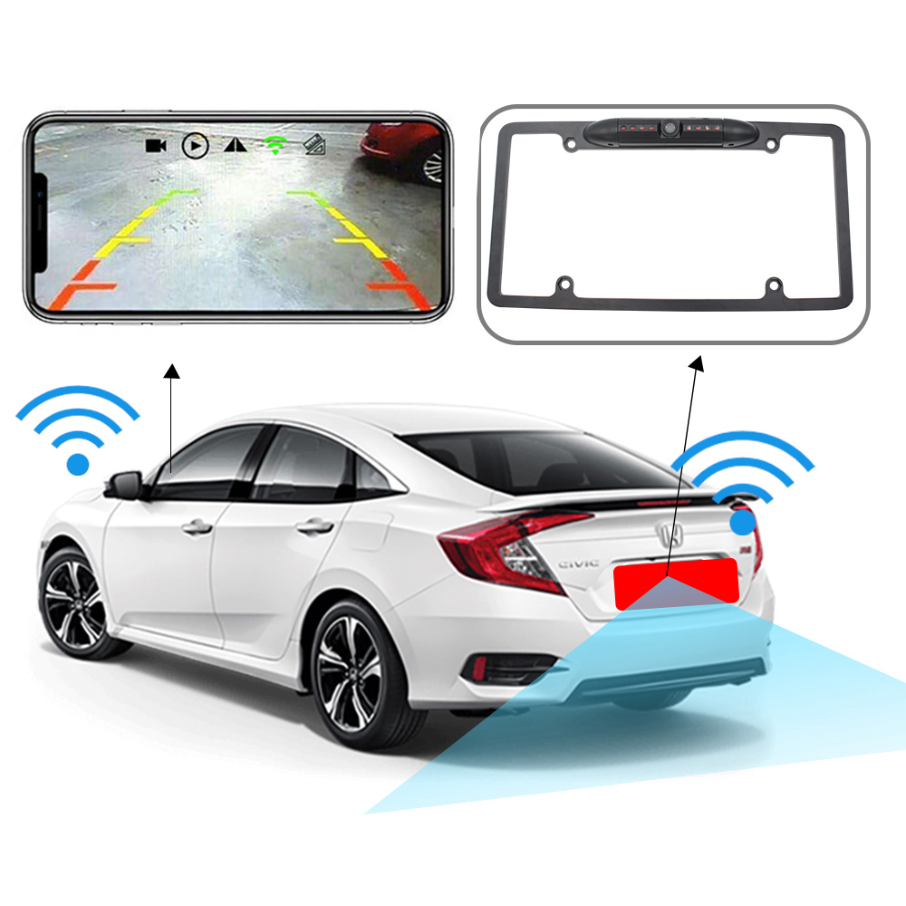 170° HD WiFi Car License Plate Wireless w/ Rearview Camera IR LED Night Vision