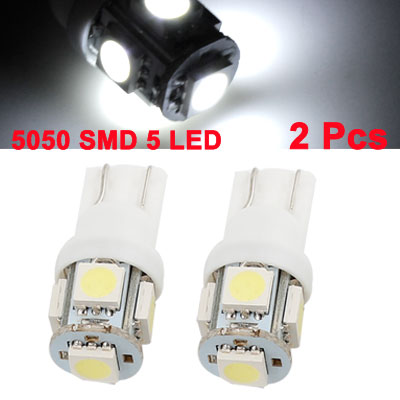 2 Pcs 12V White 5050 T10 5 SMD Auto LED Gauge Side Marker Bulb Light – General Application