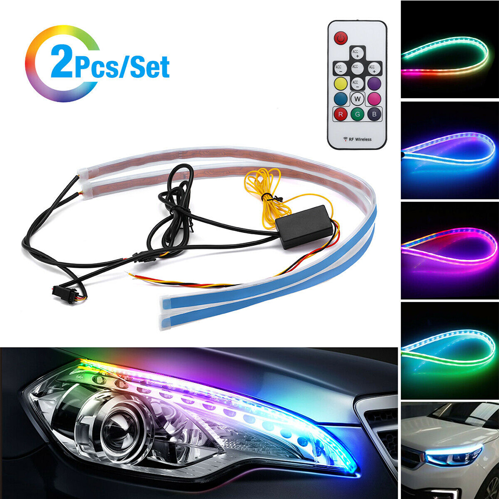 2 Pcs RGB LED Car Styling General Daytime Running Lights Strip Ultra-thin Dual-color Light Guide Bar For Headlight Accessories