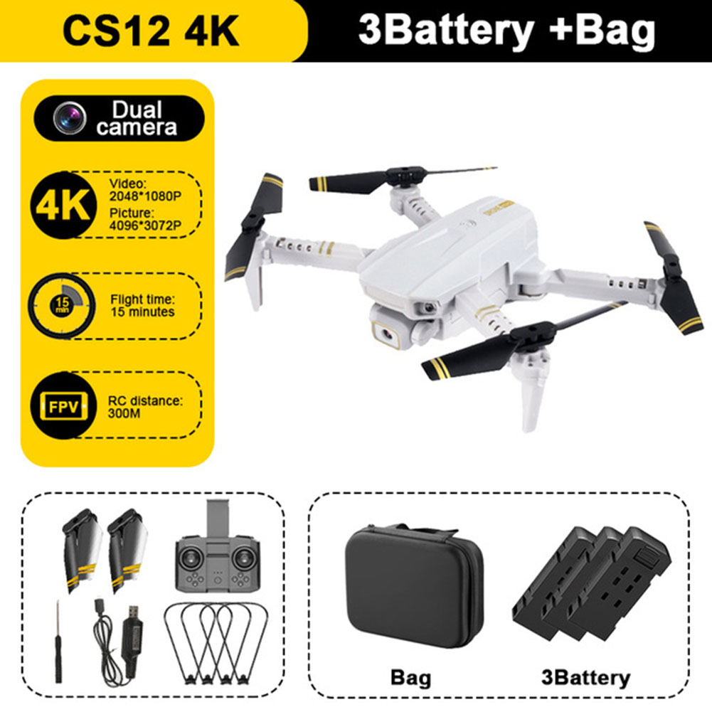 2.4G RC Drone Rechargeable Mini Folding Quadcopter CS12 HD Camera Remote Control Drone Grey Dual Camera 1 Battery