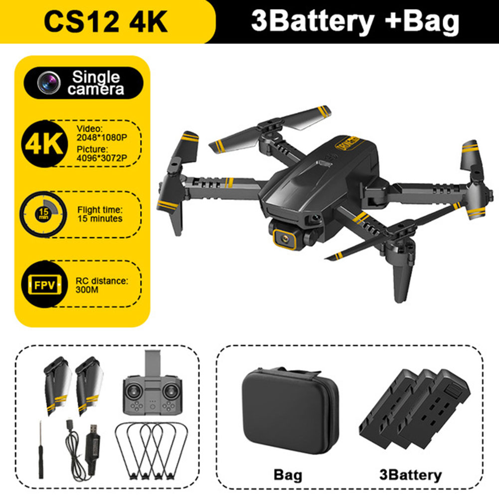 2.4G RC Drone Rechargeable Mini Folding Quadcopter CS12 HD Camera Remote Control Drone Grey Dual Camera 1 Battery