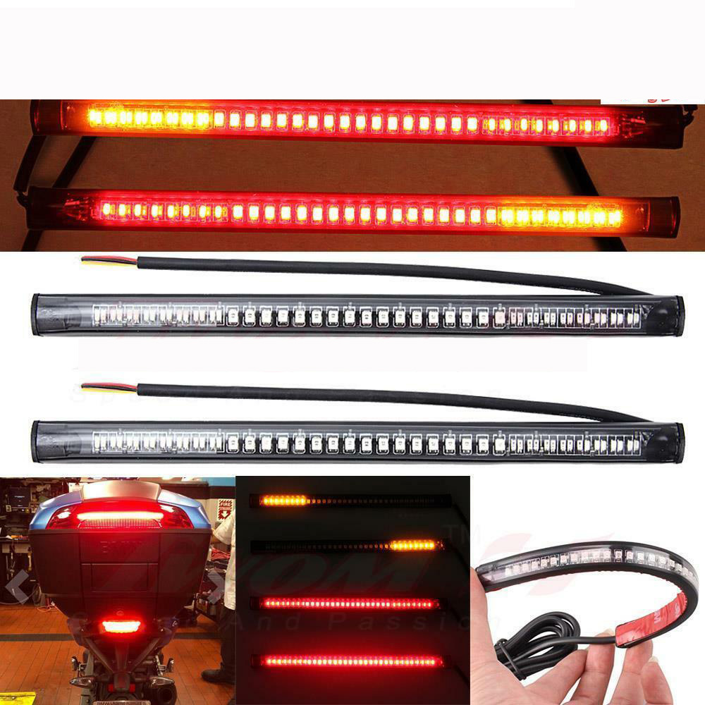 2X Universal Motorcycle flexible 48 LED Light Strip 8” Steering Signal Tail Light Bar