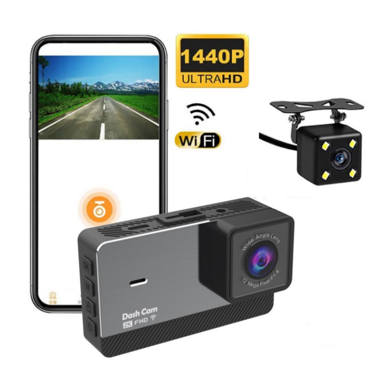 2k HD Driving Recorder 3.0 Inch Display Screen Front Rear Dual Recording Wifi Mobile Phone Interconnection