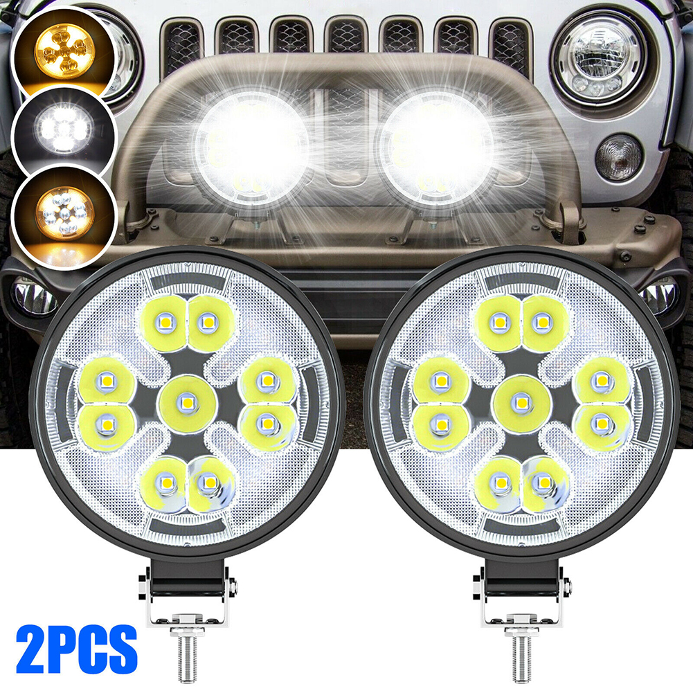2pcs Car Led Work Light  Bar Mini Round 63w Dual Color Waterproof Dustproof Driving Lamp For Car Motorcycle Off-road Truck Boat