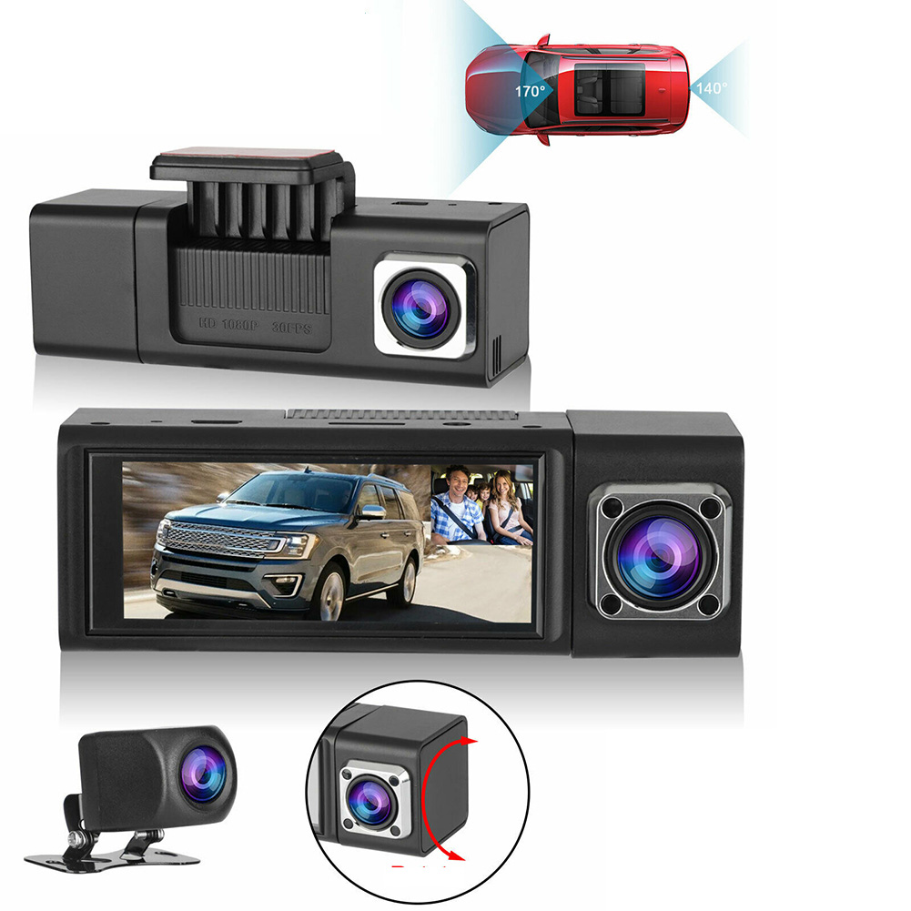 3 Lens Car DVR Driving Recorder G-sensor 1080p Front + Rear + Built-in Camera Dash Cam