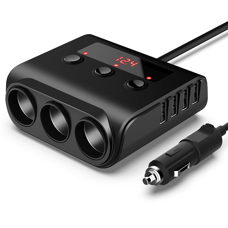 3 Way Car Cigarette Lighter Adapter 12V-24V Socket Splitter Plug LED 4 USB Charger Adapter For Phone MP3 DVR