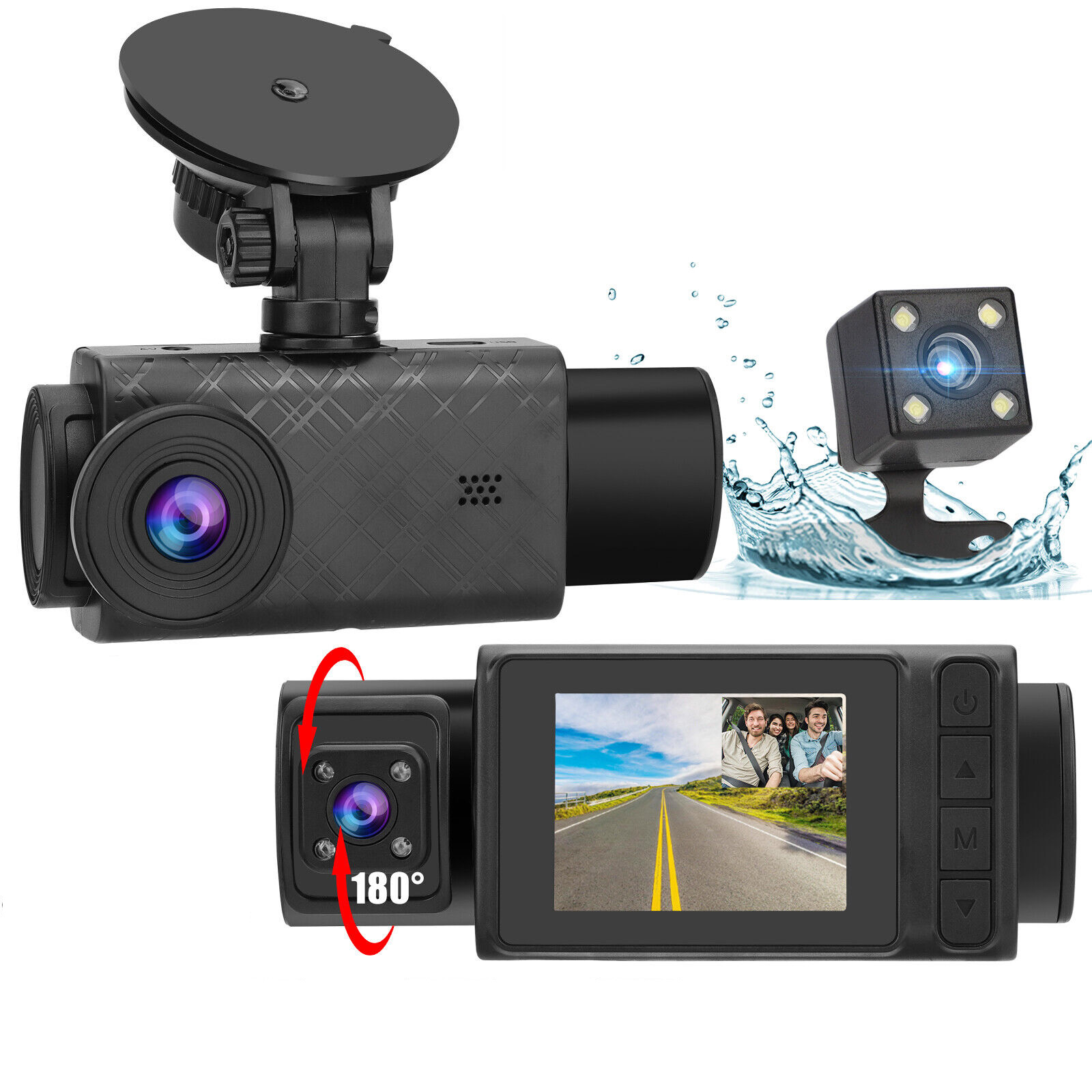 3-Lens Car Driving Recorder 2-Inch HD 1080p Front Rear Video Recorder Night Vision G-Sensor Dvr Dash Cam
