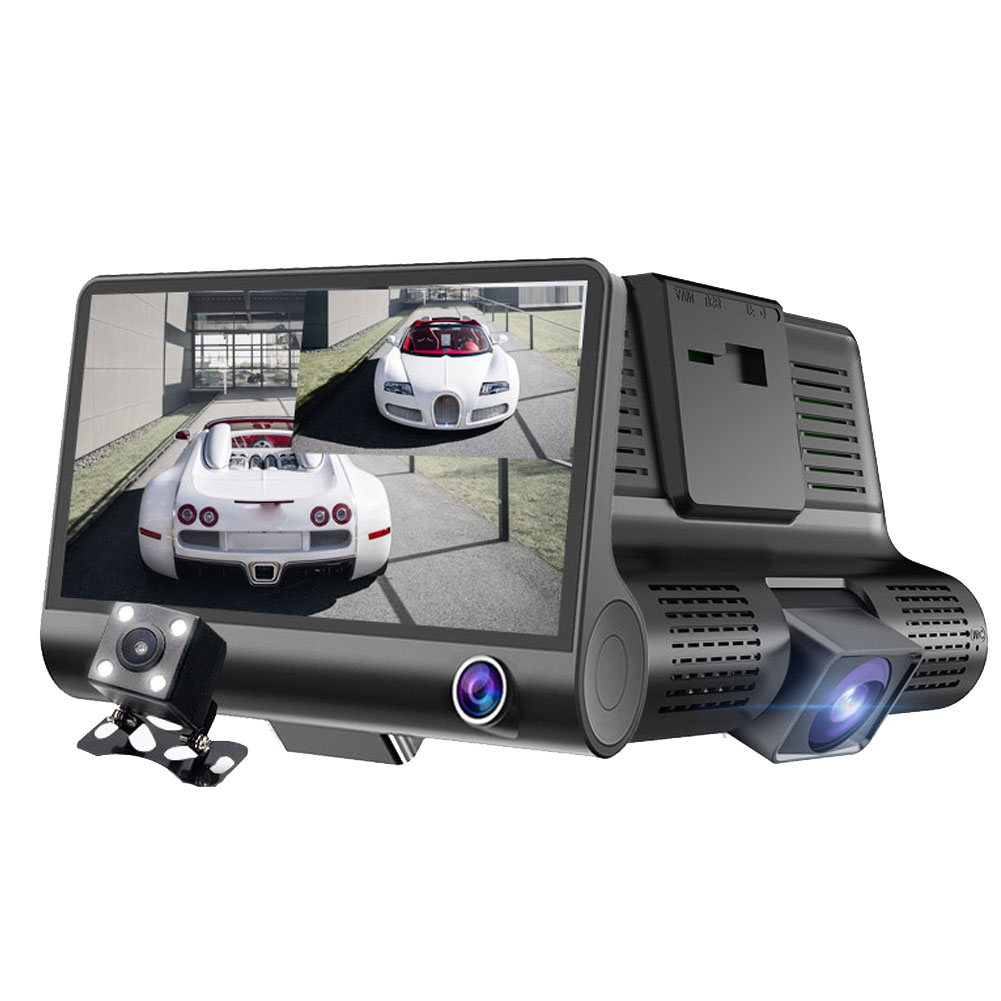 4.0-inch 1080p Hd Car  Dash  Cam H35 Hidden Ultra Wide Angle 3 Lens Night Vision Driving Recorder Waterproof Rear Camera Parking Monitor