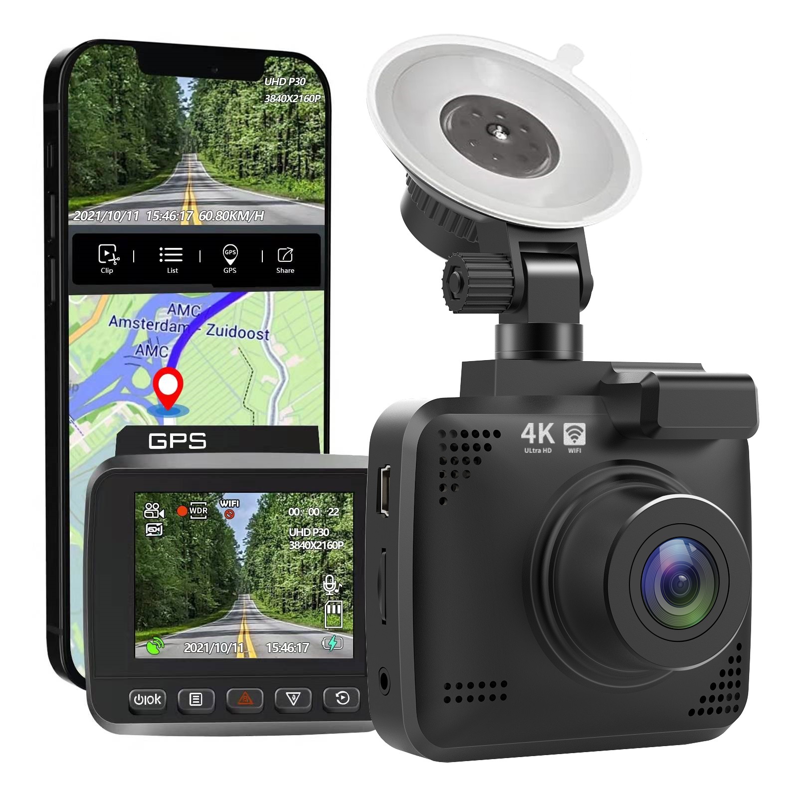 4k Driving Recorder Built-In Wifi GPS Car Dashboard Camera Recorder Dash Cam with Night Vision