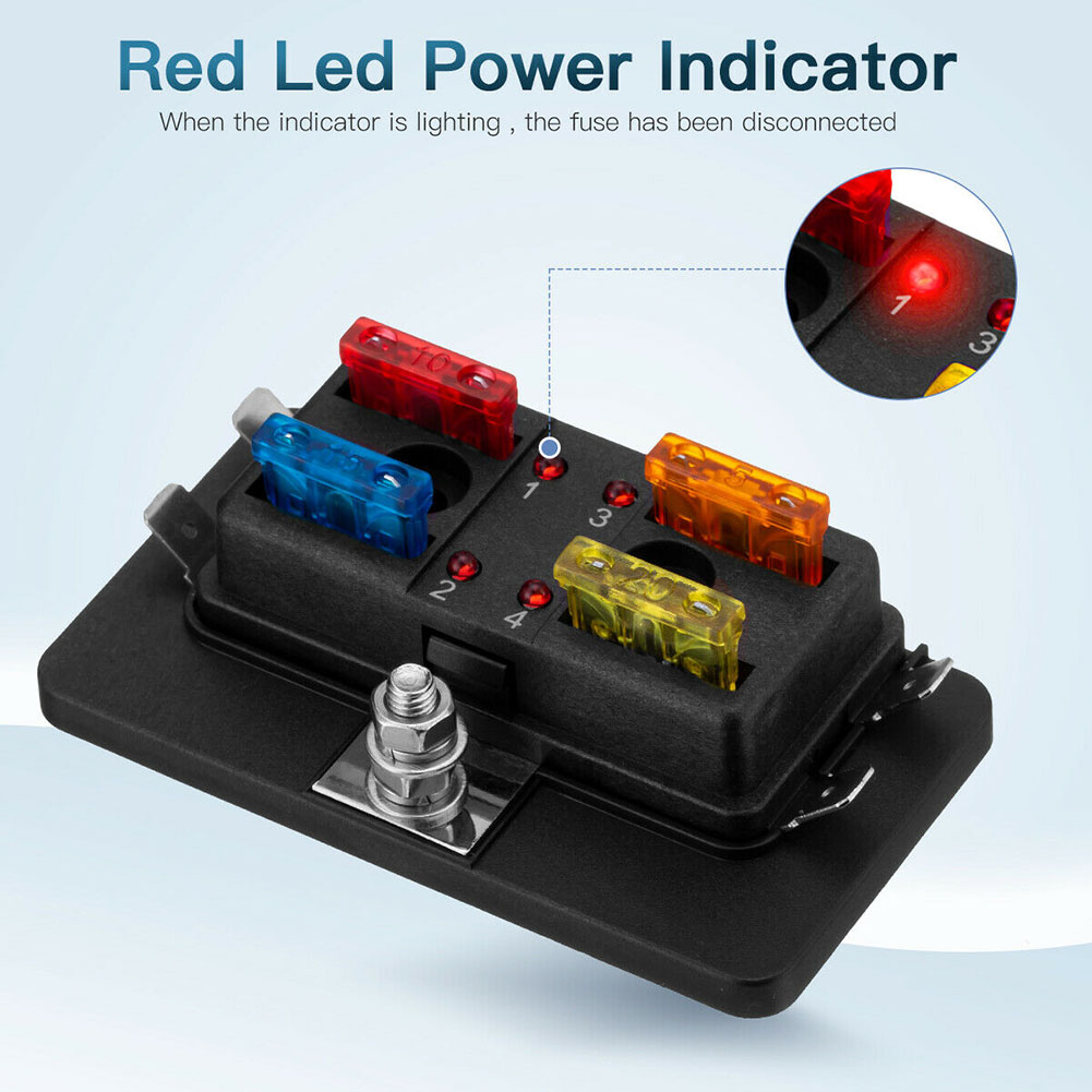 4-way Car Modification Fuse Kit 1-in-4 out Fuse Holder Box Block Panel Board with Led Indicator