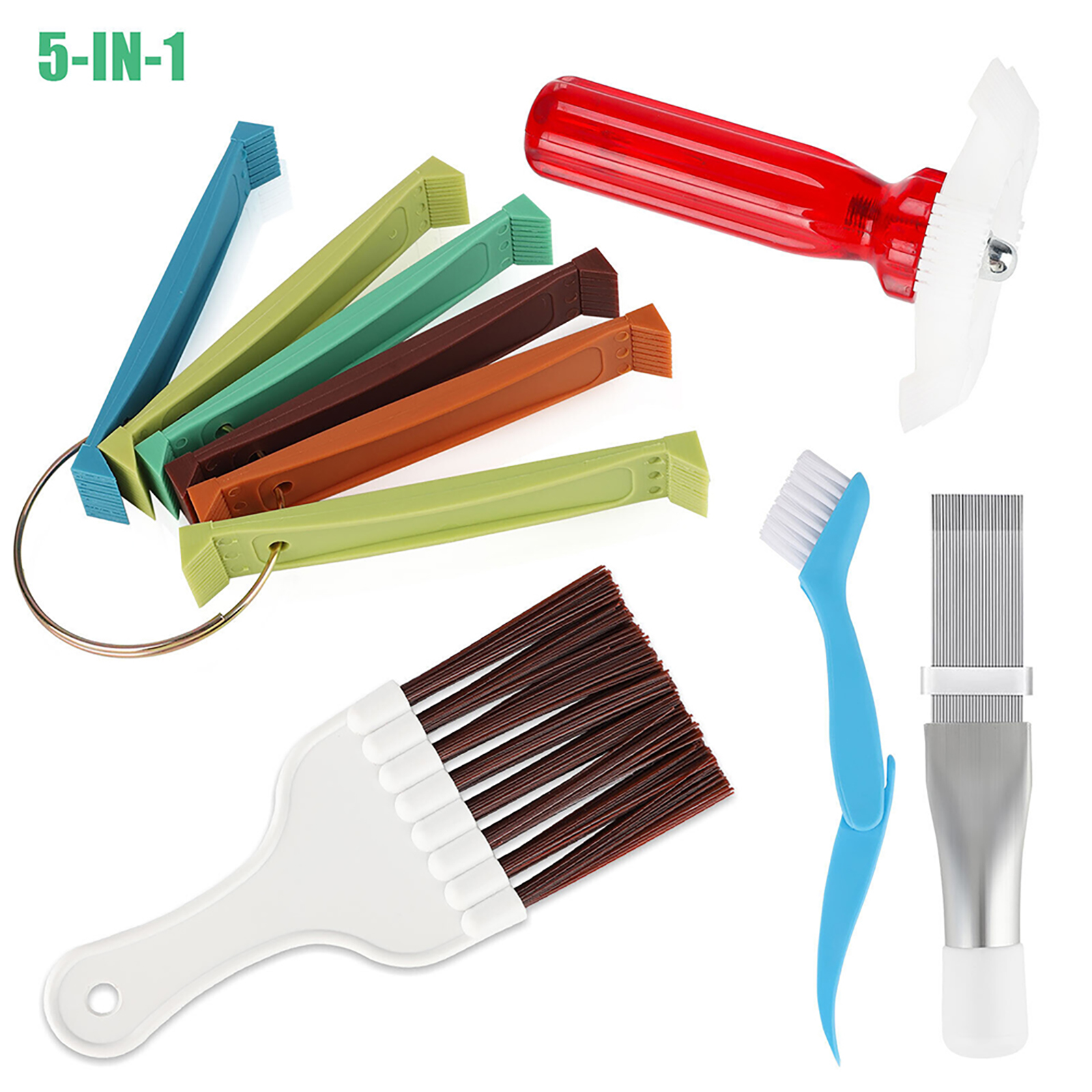5pcs Air Conditioner Fin Cleaner Set 3 Different Condenser Fin Straightener 2 Different Condenser Brush Clean Set