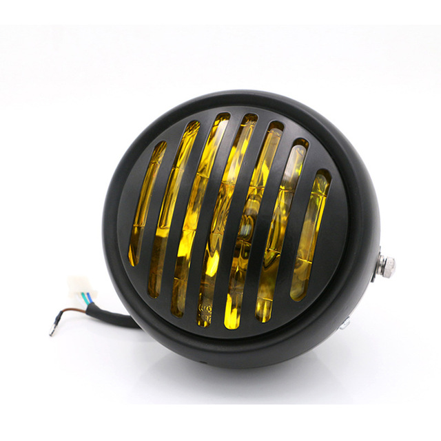 6.5" DC 12V Motorcycle Grill Headlight with Bracktes Motorbike Retro Headlights Motor Moto Scooter Vintage Front Light Round Lamp Bring support