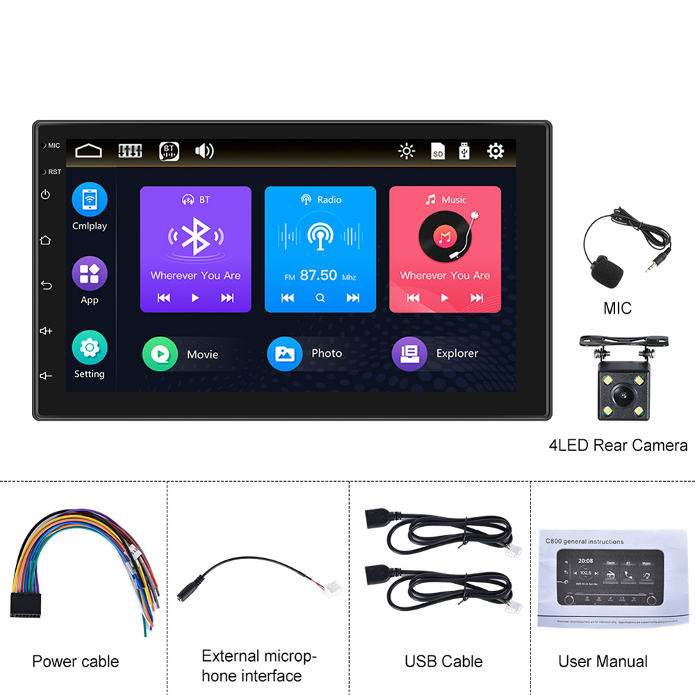 7-inch Car Radio Wired Carplay MP5 Player Universal GPS Bluetooth Touch-control Button with AHD camera