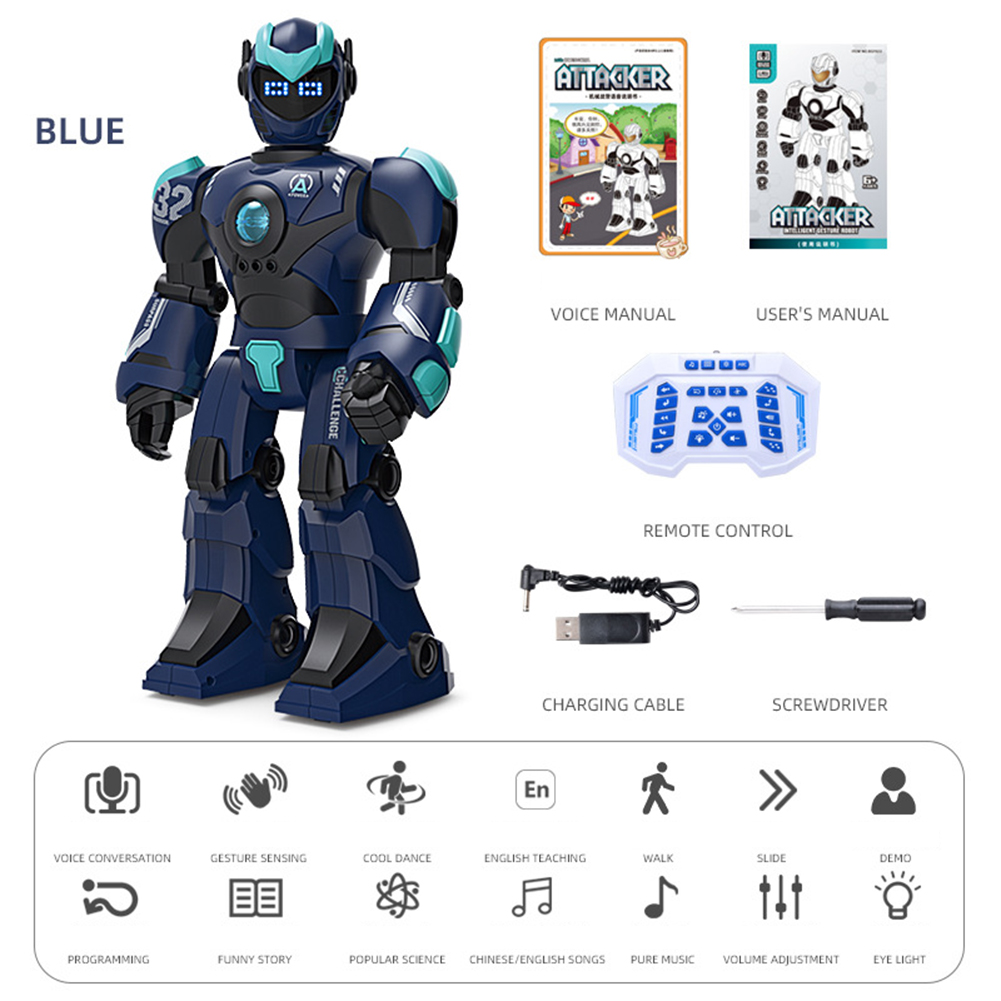 BG1532 Remote Control Robot Rechargeable Smart Voice Gesture Induction Model Toy Royal Blue