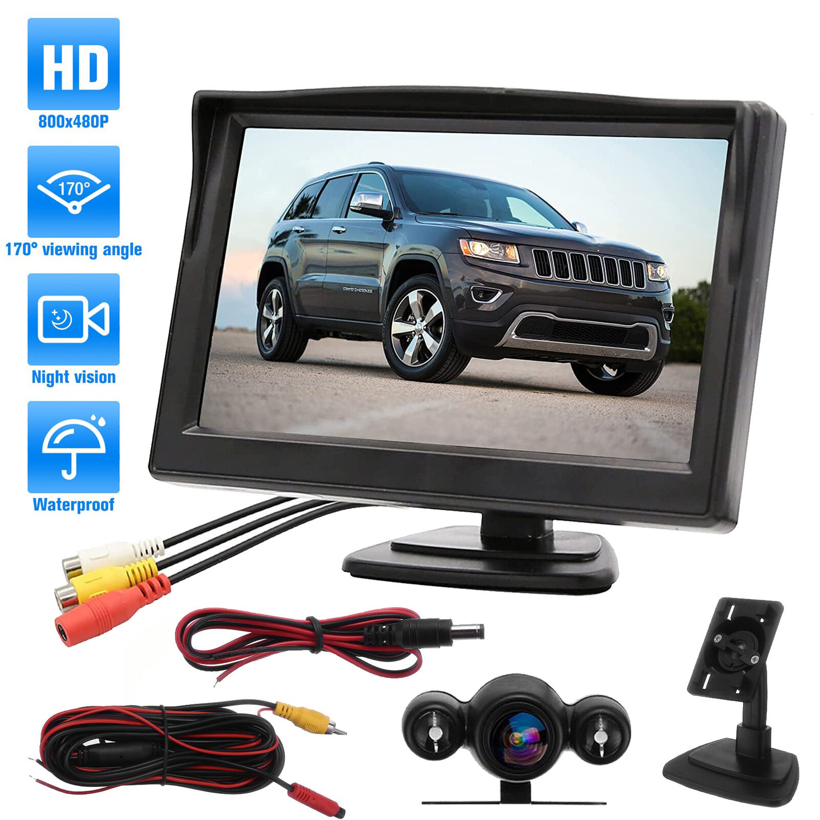 Backup Camera with 5 Inch Monitor Kit Waterproof Night Vision Rear View Camera Wired Back up Camera System