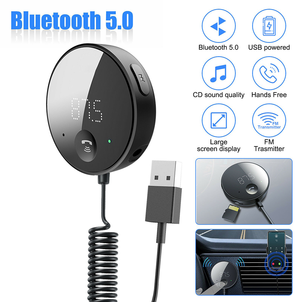 Car Bluetooth-compatible  5.0  Receiver With Microphone Multifunctional Hands-free Wireless Tf Card Fm Transmitter Adapter
