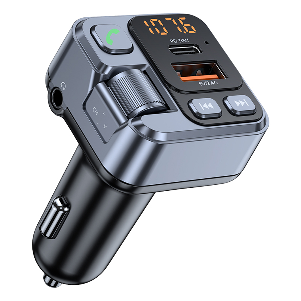 Car Fm Transmitter Bluetooth-compatible Hands-free Aux Player 2.4a Type-c Pd30w Quick Charge Adapter