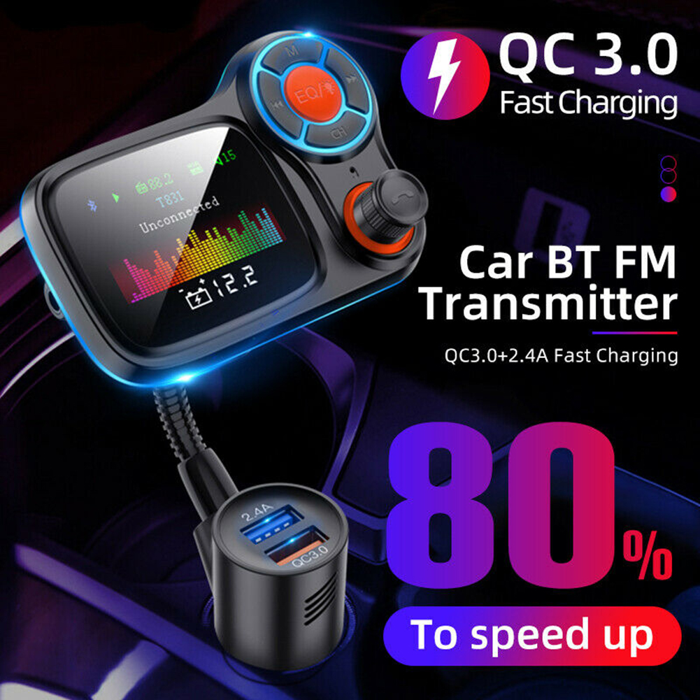Car Mp3  Player Wireless Bluetooth-compatible T831 Lossless Sound Quality Qc3.0 Fast Charging With Atmosphere Light Fm Transmitter