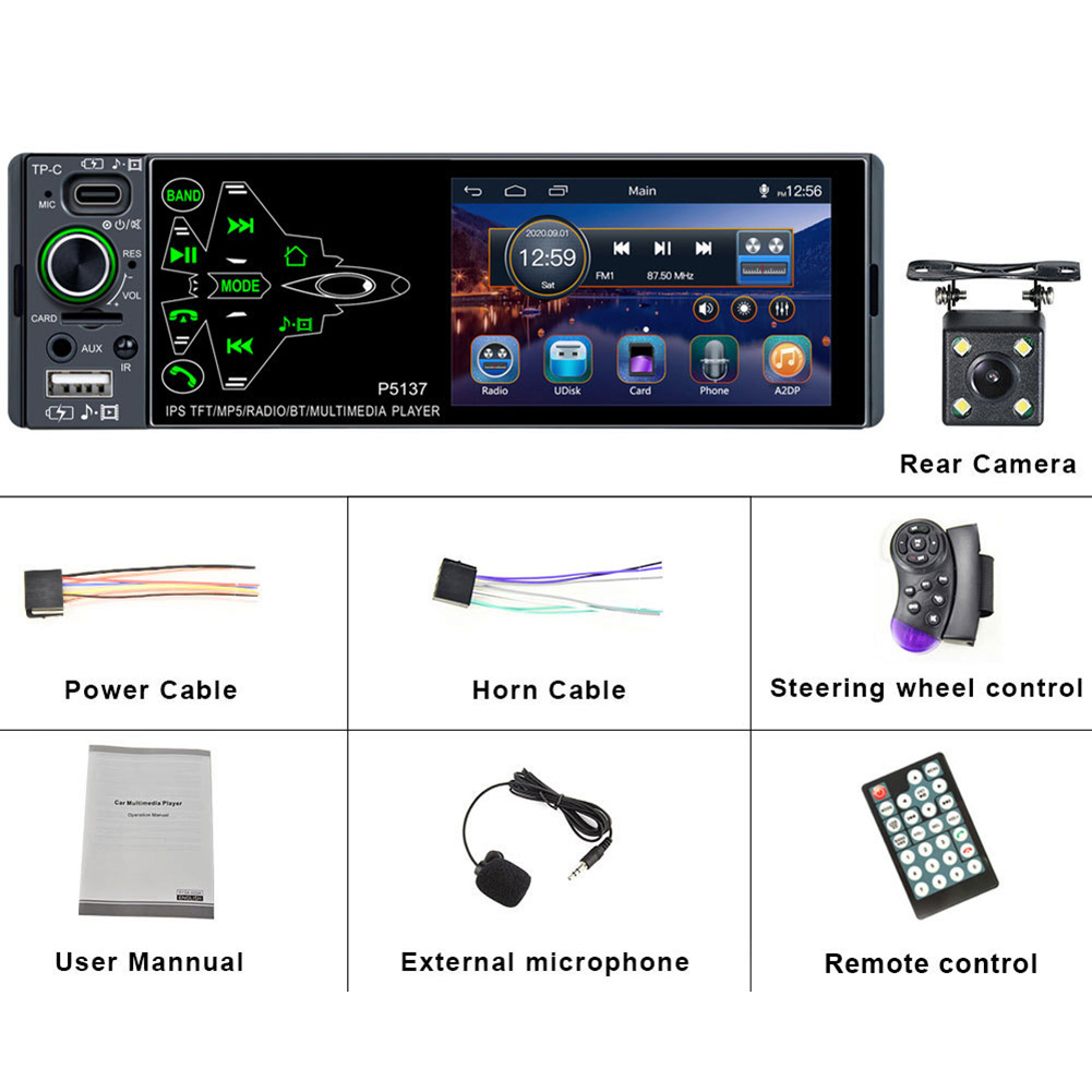 Car Radio 3.8-inch Ips Full Touch-screen Mp5 Player Pm3 Bluetooth Radio with 4 light camera