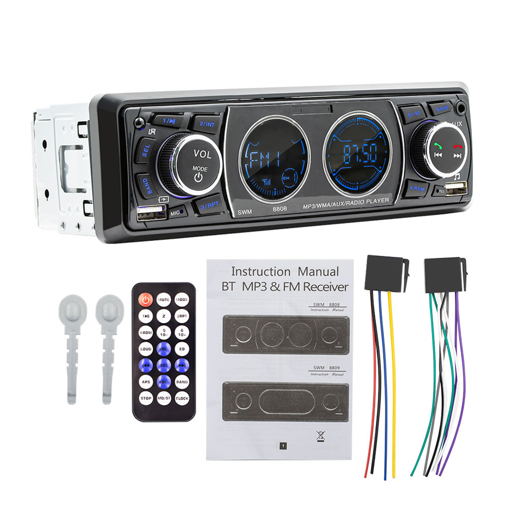 Car Radio 12V Mp3 Player Dashboard Bluetooth Hands-free Kit Plug-in Card U Disk Radio 8808