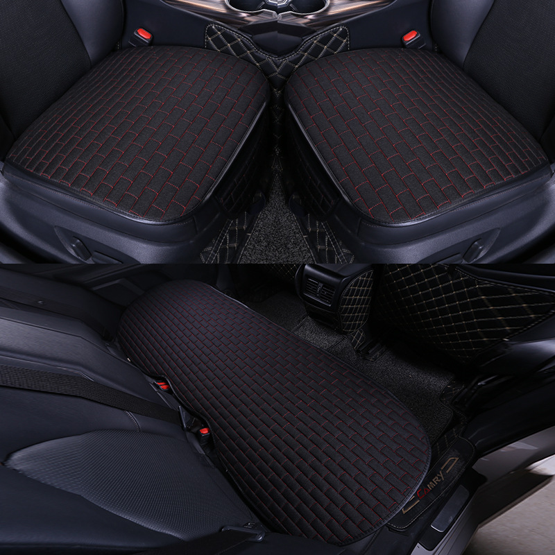 Car Seat Cover set Four Seasons Universal Design Linen Fabric Front Breathable Back Row Protection Cushion Classic black_Small 3-piece suit