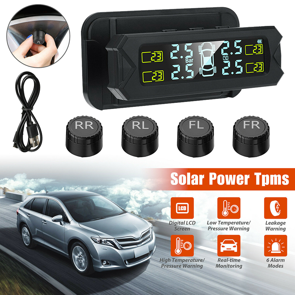 Car Tpms Solar Wireless Tire  Pressure  Monitoring  System Real-time Detection Solar Charging Easy Installation Tire Pressure Monitor