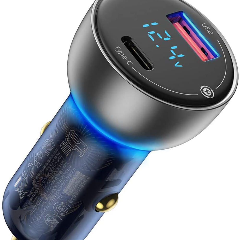 Digital Display Mini Car Charger Qc3.0 Metal Pd Fast Charging Head Car Charger 65w Wide Compatibility For Usb-c Usb-a Powered Devices