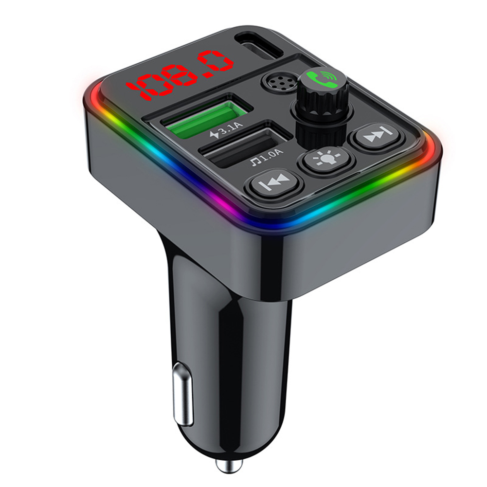 F19 Car Fm Transmitter Bluetooth-compatible Calling Stereo Music Player Type-c Charger Colorful Ambient Light
