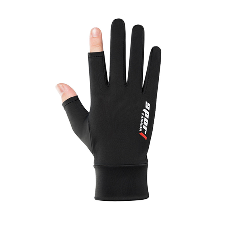 Ice Silk Non-Slip Gloves Breathable Outdoor Sports Driving Riding Touch Screen Gloves Thin Anti-UV Protection Two finger blue_One size