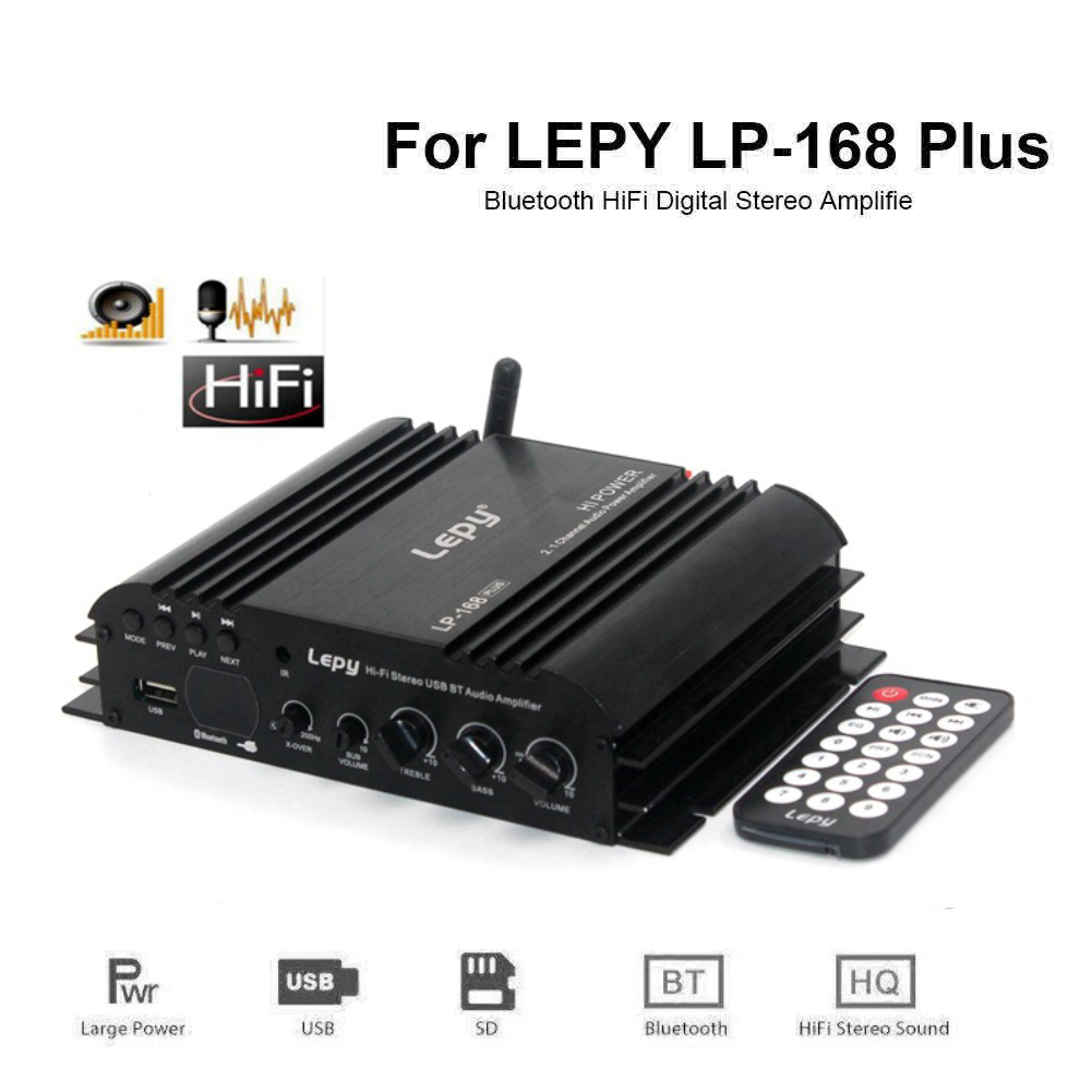 Lepy LP-168 Plus Bluetooth IR/2.1CH 45W-2 68W BASS HiFi Digital Stereo Amplifier black_17.6X15.5×4.3 (0.91KG) European standard