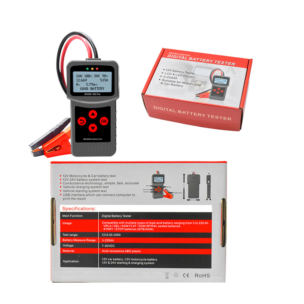 Micro-200 Pro Car Battery Tester 12V 3-220ah Battery Analyzer Charging Test Diagnostic Tool